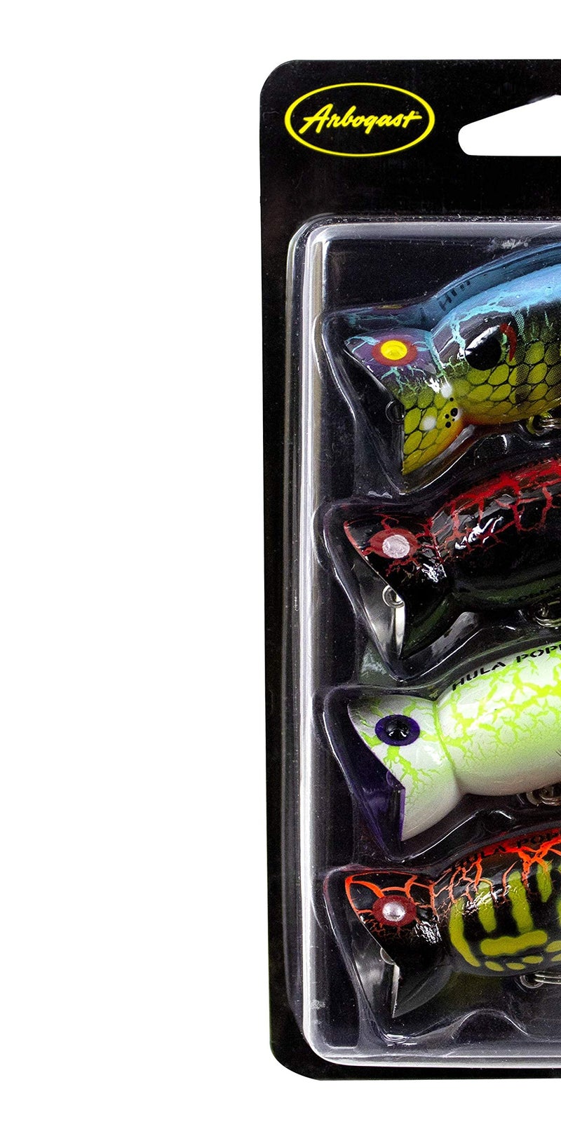 Arbogast Hula Popper 2.0 Topwater Fishing Lure with Feathered Treble Hook and Crackle Pattern Body, 2", 3/8 oz, Multi, 4-Pack - Image 2